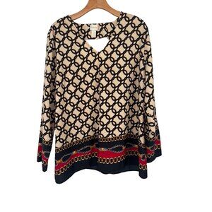 Chicos 3 Womens blouse top equestrian Chain Print size XL